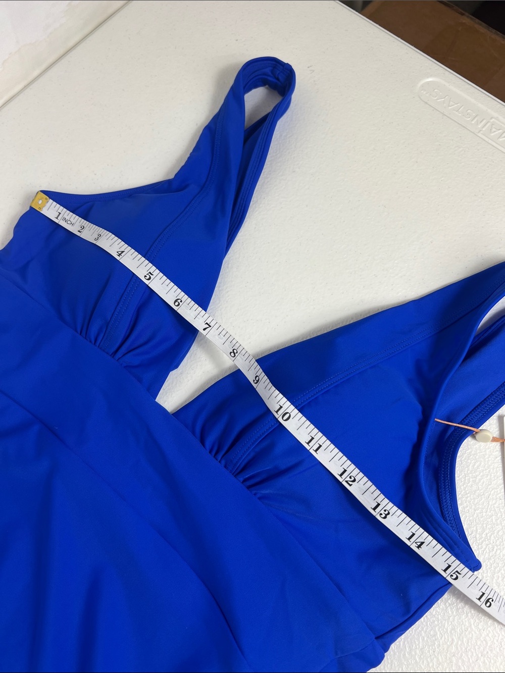 Quince Sz M Italian Plunge One-Piece Swimsuit Electric Blue UPF50 Minimalist NWT - Picture 7 of 11
